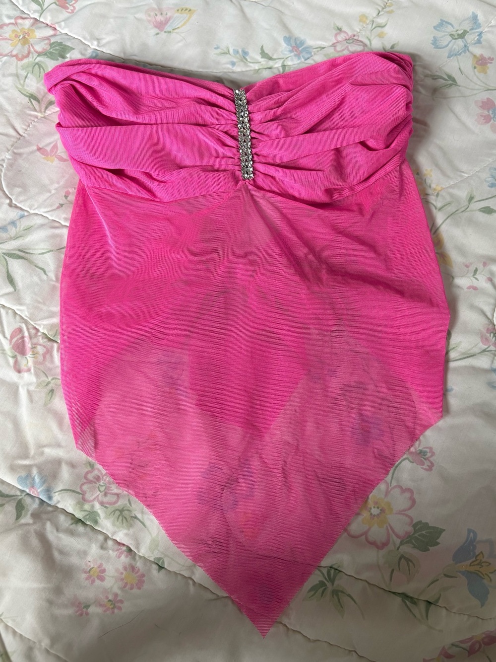 Strapless Rhinestone-Accent Pink Camisole Top